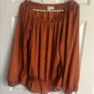 Michael Kors Orange 3/4 Sleeve Smocked Blouse